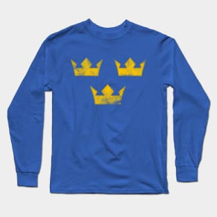 Sweden Tre Kronor Three Crowns Vintage Retro Distressed Long Sleeve T-Shirt